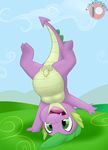  balls charmandrigo dragon flaccid foreskin friendship_is_magic handstand my_little_pony penis slightly_chubby spike_(mlp) 