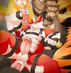  2017 5_fingers abs absurd_res anthro biceps big_biceps big_muscles big_pecs butt canine cum cum_on_body cum_on_butt daikitei digital_media_(artwork) fur hi_res male male/male mammal muscular muscular_male oral oral_penetration pecs penetration red_fur simple_background wolf 