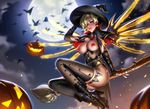  breasts garter halloween heels liang_xing mercy_(overwatch) nipples no_bra open_shirt overwatch pussy pussy_juice thighhighs uncensored wings witch 