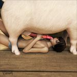  3d_(artwork) bestiality digital_media_(artwork) fellatio female feral human male mammal oral penis pig porcine sex vaesark 