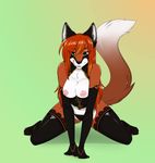 2017 4_toes 5_fingers anthro areola armwear black_armwear black_claws black_clothing black_eyebrows black_fur black_legwear black_nose black_socks black_stockings black_topwear breasts bridal_gauntlets brown_tail canine claws clothed clothing corset digital_media_(artwork) dipstick_tail exposed_breasts eyebrows eyelashes female fluffy fluffy_tail fox front_view full-length_portrait fur grace_(wolfpack67) gradient_background green_eyes hair hi_res kneeling legwear licking licking_lips lingerie long_hair looking_at_viewer mammal multicolored_fur multicolored_tail nipples orange_fur orange_hair panties pink_nipples pink_tongue pinup portrait pose racerdragon rubber simple_background socks solo stockings thigh_highs toe_claws toeless_socks toes tongue tongue_out two_tone_tail underwear white_fur white_tail 