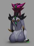  1girl ass back elise_(league_of_legends) from_behind greyscale highres league_of_legends sitting solo 