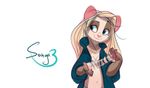  blonde_hair breasts claws clothed clothing female hair mammal mouse multicolored_hair navel pink_nose rodent simple_background solo two_tone_hair white_background xepxyu 