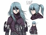  absurdres alternate_hairstyle armor berka_(fire_emblem_if) blue_hair commentary english fire_emblem fire_emblem_if headband highres long_hair mm127 ponytail purple_eyes short_hair simple_background solo white_background 