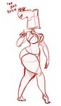  animate_inanimate anthro bikini boots breasts cleavage clothed clothing dialogue english_text eyelashes female footwear humanoid jontron lipstick makeup monochrome profanity red_and_white secretgoombaman12345 sketch smile solo swimsuit text the_great_bootleg what why wide_hips 