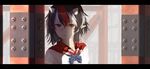  akaiha_(akaihasugk) black_hair expressionless highres horns kijin_seija letterboxed looking_at_viewer multicolored_hair neck_ribbon pointy_ears red_eyes red_hair ribbon sailor_collar short_hair solo touhou 