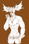  anthro bulge cervine cigar clothed clothing commission-mission deer looking_at_viewer male mammal monochrome muscular muscular_male nipples penis pubes solo topless 