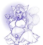  anthro clothed clothing commission-mission feline female kneeling looking_at_viewer mammal monochrome nipple_bulge pregnant slightly_chubby solo voluptuous 