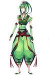  arm_warmers asame21 choker flygon full_body gen_3_pokemon green_footwear hair_ornament highres looking_at_viewer male_focus personification pokemon ponytail red_eyes standing 