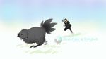  animated animated_gif annoyed beak brown_hair chasing chocobo feathers final_fantasy final_fantasy_xv formal glasses gloves ignis_scientia mintfoxmimi motion_blur running spiked_hair suit talons 
