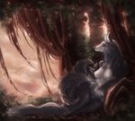  anthro breasts canine curtains featureless_breasts female fur grey_fur hair mammal neck_tuft nude plant raventenebris reclining solo tuft wolf 