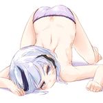  ass black_hair borrowed_character highres hourai_kochou kinukawa_chinatsu lavender_hair looking_at_viewer lying multicolored_hair original panties purple_eyes purple_panties simple_background sketch solo streaked_hair top-down_bottom-up topless underwear underwear_only white_background 