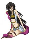  bad_id bad_pixiv_id black_hair breasts cape cleavage code_geass flat_chest genderswap genderswap_(mtf) inaho_(500647) long_hair luluko purple_eyes simple_background small_breasts solo thighhighs white_background 
