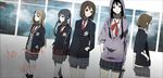  akiyama_mio bad_id bad_pixiv_id hand_in_pocket highres hirasawa_yui hood hoodie k-on! kotobuki_tsumugi kurage miniskirt multiple_girls nakano_azusa necktie no_thank_you! plaid plaid_skirt school_uniform skirt sweater_vest tainaka_ritsu 