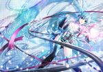  aqua_eyes aqua_hair detached_sleeves digital_dissolve dissolving_clothes hatsune_miku hatsune_miku_(append) highres long_hair nisson solo thighhighs twintails very_long_hair vocaloid vocaloid_append zettai_ryouiki 