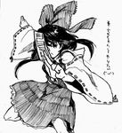  bad_id bad_pixiv_id black_hair detached_sleeves foreshortening greyscale hair_ribbon hakurei_reimu hands monochrome natano_hisanori ribbon solo touhou 