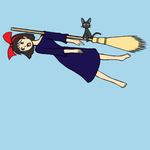  barefoot black_cat bow broom broom_riding cat dress failure hair_bow jiji_(majo_no_takkyuubin) kiki majo_no_takkyuubin parody role_reversal sanpei3 witch you're_doing_it_wrong 