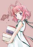  amatsuka_fubuki antenna_hair artist_request baby_princess blush book carrying dress pink_hair purple_eyes short_hair solo 