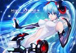  aqua_eyes bad_id bad_pixiv_id belt bridal_gauntlets character_name elbow_gloves fingerless_gloves gloves hatsune_miku hatsune_miku_(append) highres long_hair navel necktie sky solo star star_(sky) starry_sky stf_amagihana twintails very_long_hair vocaloid vocaloid_append 