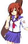  angel_beats! brown_eyes brown_hair face guitar_case highres hisako_(angel_beats!) instrument_case kasu_(bibuta) long_hair ponytail school_uniform sleeves_rolled_up solo 