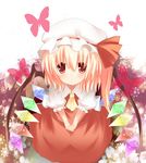  ascot bad_id bad_pixiv_id blonde_hair blush bow bug butterfly flandre_scarlet insect mokolove red_eyes solo touhou vampire wings 