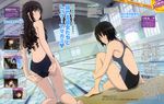  absurdres adjusting_clothes adjusting_swimsuit amagami ass barefoot black_eyes black_hair blue_eyes blurry competition_swimsuit depth_of_field dutch_angle from_behind highres indoors lane_line long_hair looking_back magazine_scan morishima_haruka multiple_girls nanasaki_ai official_art one-piece_swimsuit pool poolside scan short_hair starting_block swimsuit tachikawa_seiji translation_request wet 