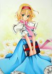  alice_margatroid bad_id bad_pixiv_id blonde_hair book daisy flower green_eyes hairband solo touhou traditional_media trimcolor 