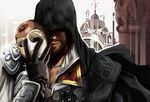 alternate_costume armor_of_altair assassin's_creed_(series) assassin's_creed_ii beard cape enrica ezio_auditore_da_firenze facial_hair gloves hood jewelry male_focus mask necklace smile solo vambraces 
