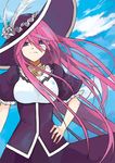  alternate_costume blue_eyes breasts dress feathers hand_on_hip hat large_breasts long_hair megurine_luka orokanahime pink_hair solo very_long_hair vocaloid 