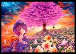  cherry_blossoms daffodil flower hat highres japanese_clothes katana konpaku_youmu multiple_girls onokoro401 pink_hair red_eyes saigyou_ayakashi saigyouji_yuyuko short_hair sword touhou tree weapon 