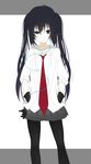  bad_id bad_pixiv_id black_hair black_legwear digital_media_player earbuds earphones gloves green_eyes hands_in_pockets highres hood hoodie k-on! long_hair nakano_azusa necktie ogipote pantyhose skirt solo squinting twintails uneven_eyes 