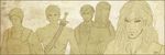  armor axis_powers_hetalia brown cloak czerwik facial_hair germania_(hetalia) laurels long_hair male_focus monochrome multiple_boys original rome_(hetalia) sepia shirtless stubble sword weapon 