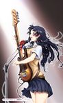  akiyama_mio bass_guitar black_eyes black_hair blush haruichi highres instrument k-on! long_hair microphone microphone_stand school_uniform solo 