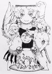  :3 animal_print aozora_taf artist_name breasts buttons closed_mouth feathered_wings fine_art_parody frog_print greyscale hair_ribbon highres holding holding_sword holding_weapon jacket kishin_sagume long_hair long_sleeves looking_at_viewer medium_breasts miniskirt monochrome moon moriya_suwako multiple_girls parody pyonta ribbon short_sleeves sidelocks simple_background single_wing skirt smile sword touhou traditional_media tress_ribbon turtleneck vest watatsuki_no_yorihime weapon wing_collar wings 