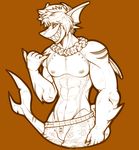  abs anthro board_shorts clothed clothing commission-mission fish looking_at_viewer male marine monochrome muscular muscular_male nipples shark smile solo topless 
