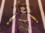  arm_up artist_name bangs blunt_bangs bodysuit bracelet breasts bridal_gauntlets brown_hair commentary covered_navel eyebrows_visible_through_hair fire_emblem fire_emblem:_kakusei jewelry kuroonehalf long_hair looking_at_viewer lying medium_breasts on_back parted_lips purple_eyes shade solo tharja thighs tiara two_side_up 