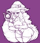  anthro big_breasts breasts canine commission-mission female hat mammal monochrome nipples pussy slightly_chubby smile solo staff voluptuous witch_hat 