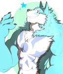  2017 5_fingers abs anthro biceps canine dog fur husky kororoman male mammal muscular muscular_male pecs teeth 