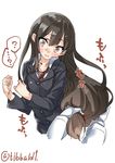  ? bad_id bad_twitter_id bangs blush brown_eyes brown_hair buttons collarbone collared_shirt ebifurya eyebrows_visible_through_hair hair_between_eyes hatsushimo_(kantai_collection) highres inactive_account kantai_collection long_hair long_sleeves open_mouth red_neckwear shirt sidelocks simple_background spoken_question_mark sweat twitter_username very_long_hair white_background white_shirt 