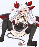  :p anchor azur_lane belt black_legwear blush bra breasts chain garter_belt hair_ornament hair_ribbon heart highres long_hair looking_at_viewer mou_tama_maru naughty_face red_eyes ribbon simple_background small_breasts solo spoken_heart spread_legs thighhighs tongue tongue_out twintails underwear vampire_(azur_lane) wings 