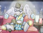  balls bulge clothed clothing costume digital_media_(artwork) equine fan_character feathered_wings feathers feral fur hair hero horse lavilovi looking_at_viewer male mammal mask my_little_pony pegasus pony smile solo superhero wings 