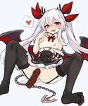  1girl :p anchor azur_lane belt black_legwear blush breasts censored chain disembodied_penis garter_belt hair_ornament hair_ribbon heart hetero highres long_hair looking_at_viewer mou_tama_maru naughty_face penis pussy pussy_juice red_eyes ribbon simple_background small_breasts spoken_heart spread_legs thighhighs tongue tongue_out twintails vampire_(azur_lane) wings 