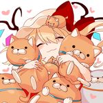  :3 animal blonde_hair bow cat closed_eyes closed_mouth flandre_scarlet gotoh510 hair_between_eyes hat hat_bow heart hug long_hair mob_cap one_side_up red_bow smile solo touhou upper_body white_background wings 