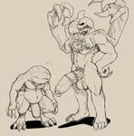  2017 4_arms 4_toes amphibian balls big_balls big_penis capcom daftpatriot duo frog hands_on_hips hunter_gamma male monster multi_arm multi_limb nipples nude penis resident_evil shadow simple_background slightly_chubby surprise toes uncut video_games william_birkin 