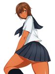  1girl brown_hair dark_skin matoyama school_uniform skirt white_background 