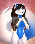  black_hair blue_fur breasts canine clothed clothing cynder_dreamcast female fox fur goldkitten hair jacket mammal partially_clothed signature smile white_fur 