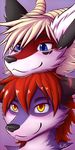  &lt;3 anthro blue_eyes canine cute female fox fur hair headshot_portrait horn icon male mammal mother parent portrait purple_fur raven-ark raven_ark red_fur red_hair ruffie son white_hair yellow_eyes 