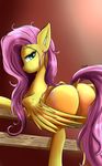  2017 absurd_res alesarox big_butt butt equine female feral fluttershy_(mlp) friendship_is_magic fur hair hi_res mammal my_little_pony pegasus pink_hair simple_background solo wings yellow_fur 