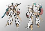  arm_cannon choujikuu_seiki_orguss commentary energy_cannon gradient gradient_background gunpod mecha multiple_views orguss orguss_(mecha) original redesign science_fiction sketch teikoku_jokyoku weapon 