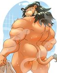  arslan butt feline green_hair hair invalid_tag lion looking_back male mammal muscular muscular_male shower tokyo_afterschool_summoners towel 